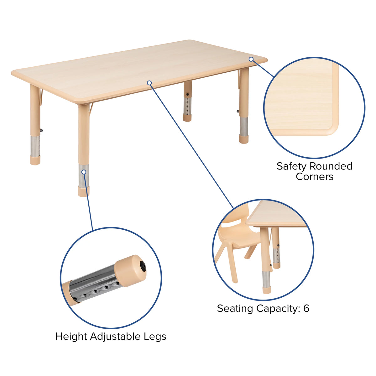 Natural Plastic Height Adjustable Activity Table Set with 6 Chairs J493621