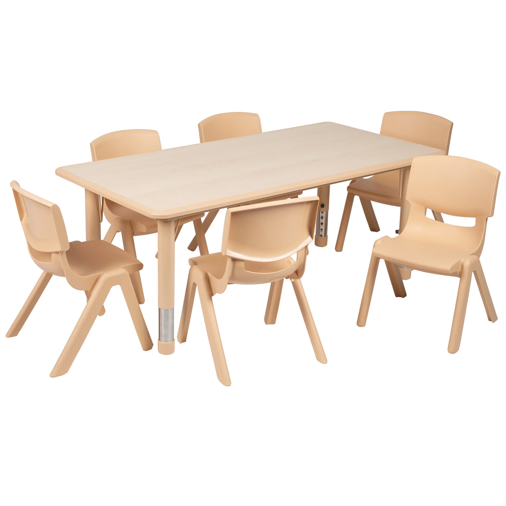 Natural Plastic Height Adjustable Activity Table Set with 6 Chairs J493621