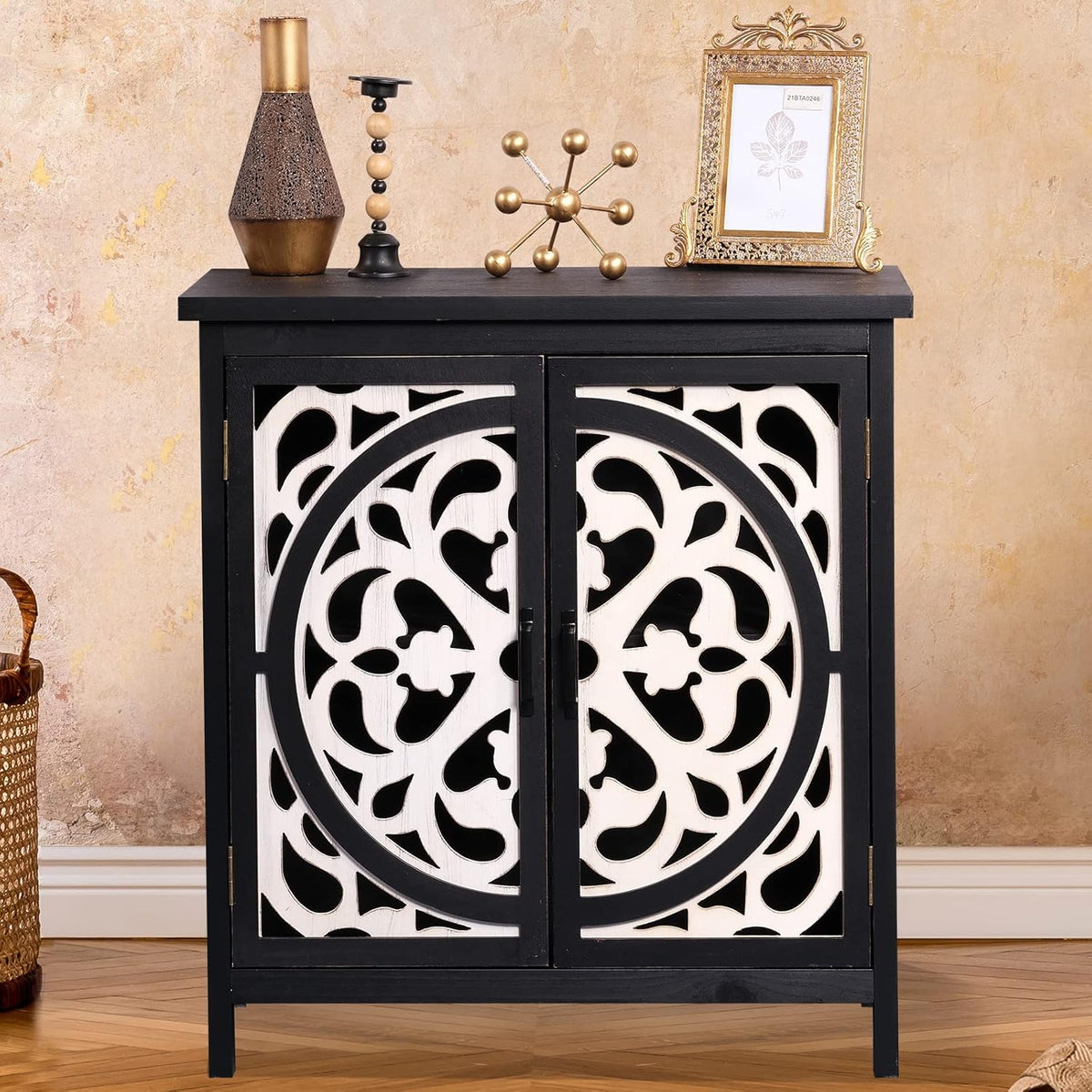 Black and White Wood Accent Cabinet with Doors K4996
