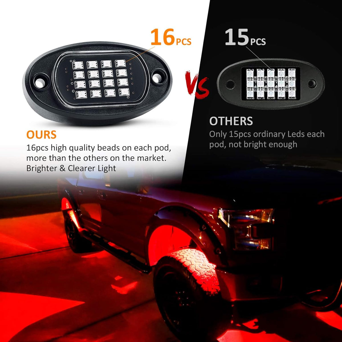 10 Pods RGB LED Rock Lights with APP/Double RF Remote Control for Cars Off Road SUV ATV UTV Vehicles Pack of 2 A151