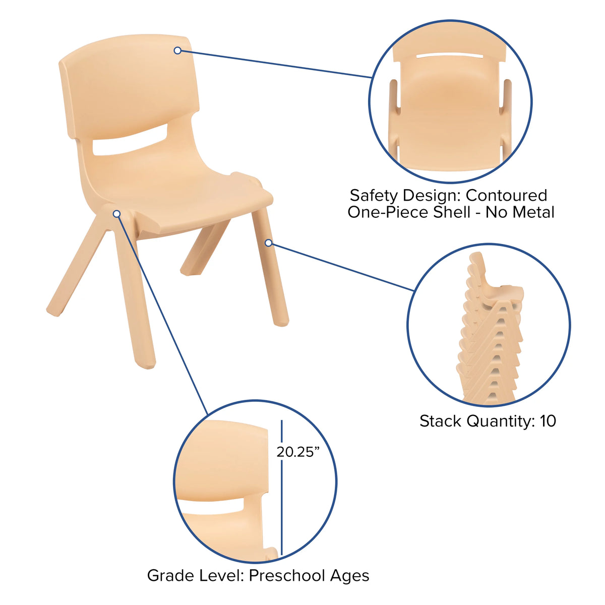 Natural Plastic Height Adjustable Activity Table Set with 6 Chairs J493621