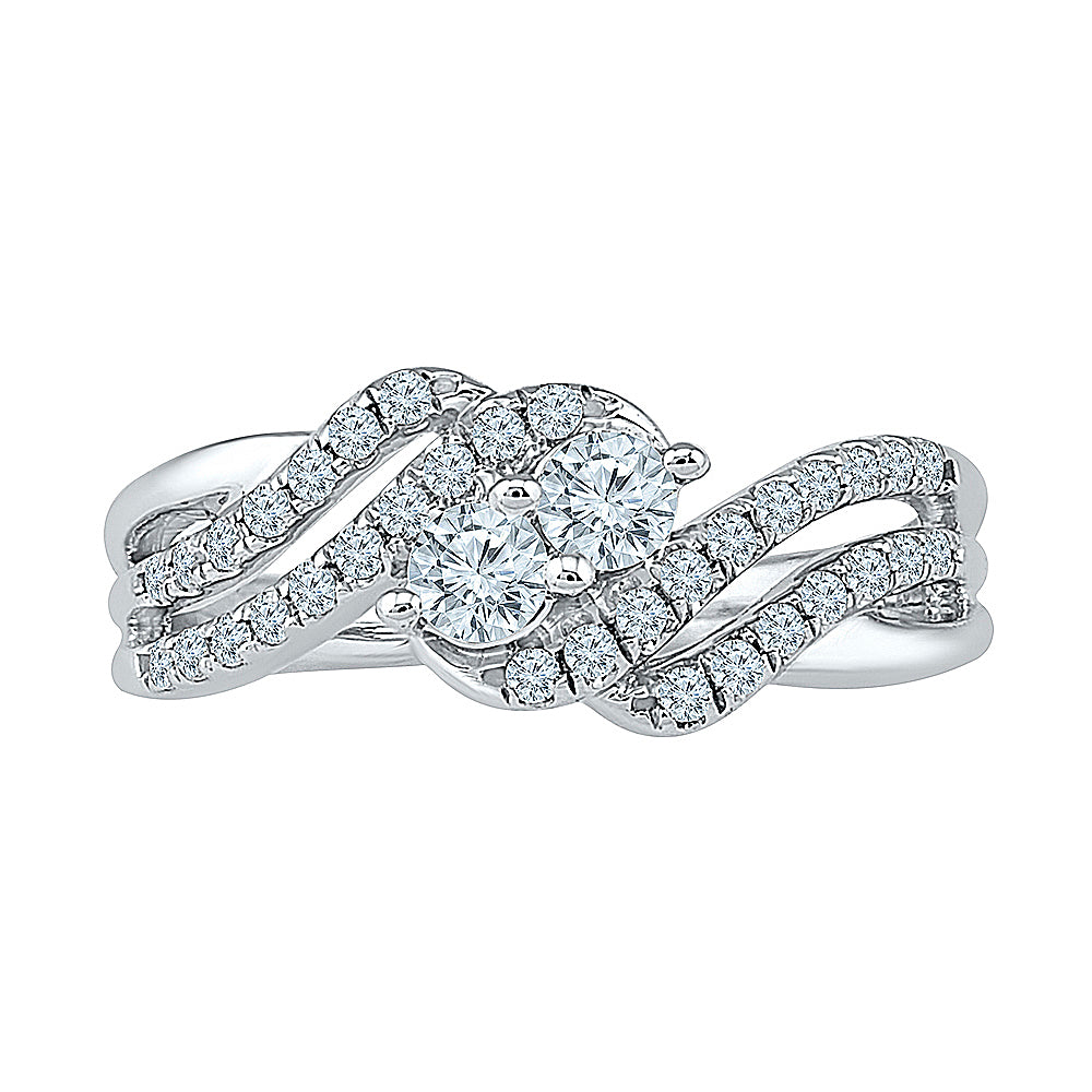 10 KT White Gold Two Stone White Round Diamond Ring Q474