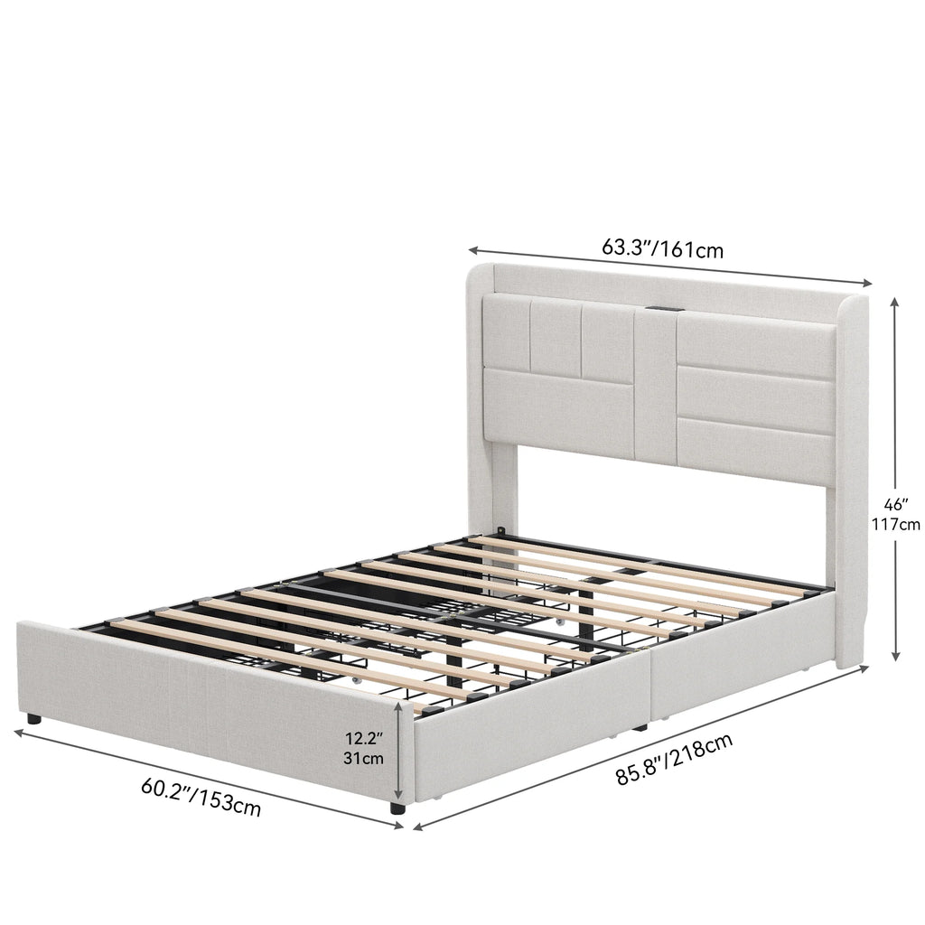 Queen Size Upholstered Platform Bed with Storage Drawers G866