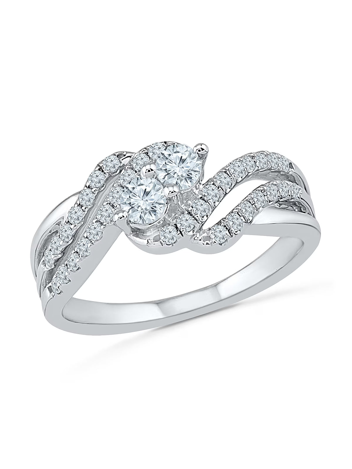 10 KT White Gold Two Stone White Round Diamond Ring Q474