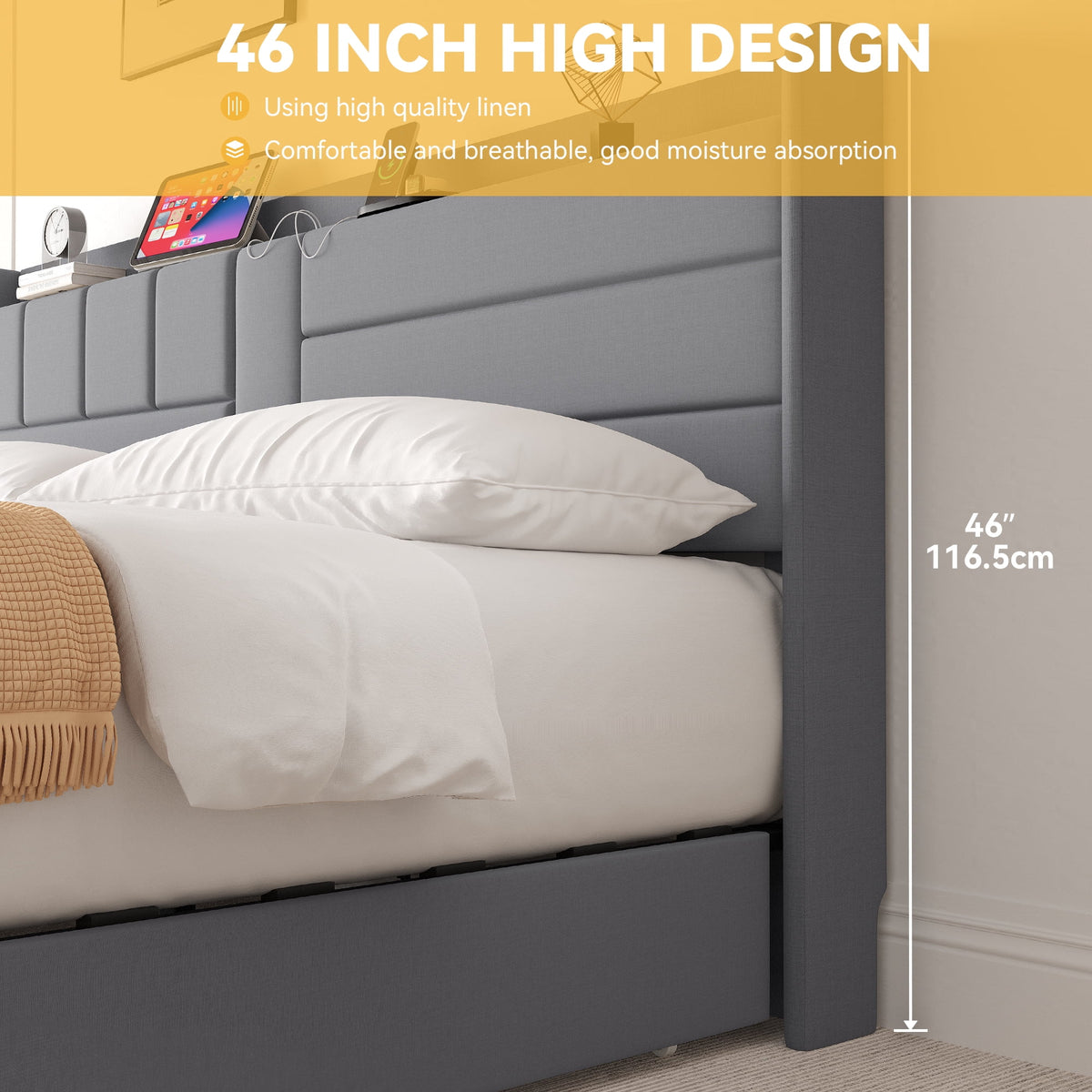 Queen Size Upholstered Platform Bed with Storage Drawers G866