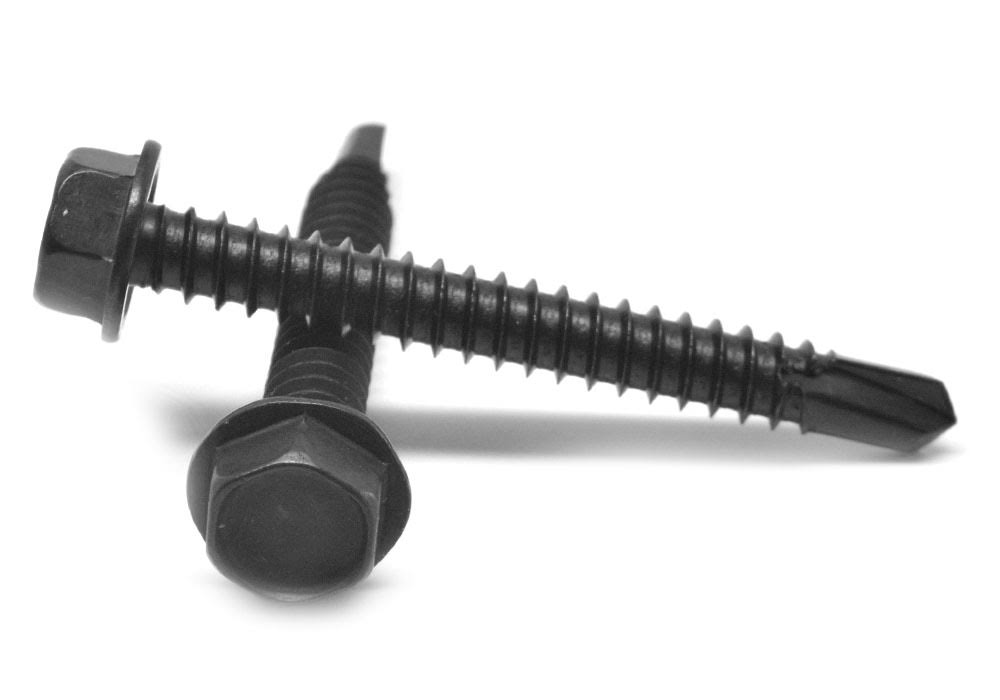 #12-14 x 1 1/4 Self Drilling Screw Hex Washer Head Black Oxide I75966