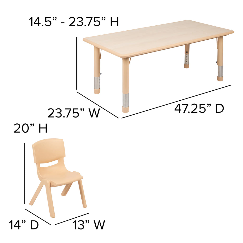 Natural Plastic Height Adjustable Activity Table Set with 6 Chairs J493621