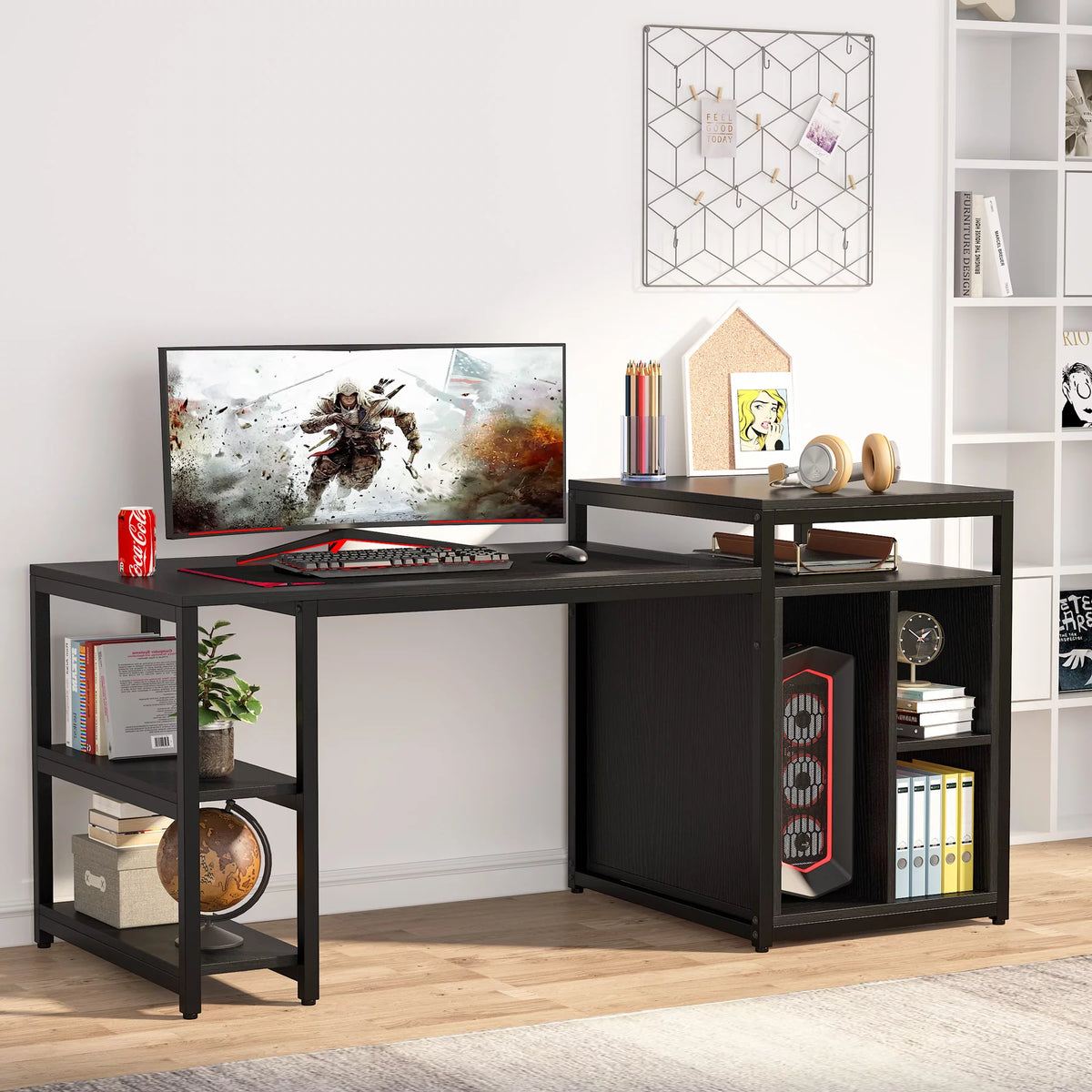 Extra Large Computer Desk with Storage Shelf and Cabinet N186520