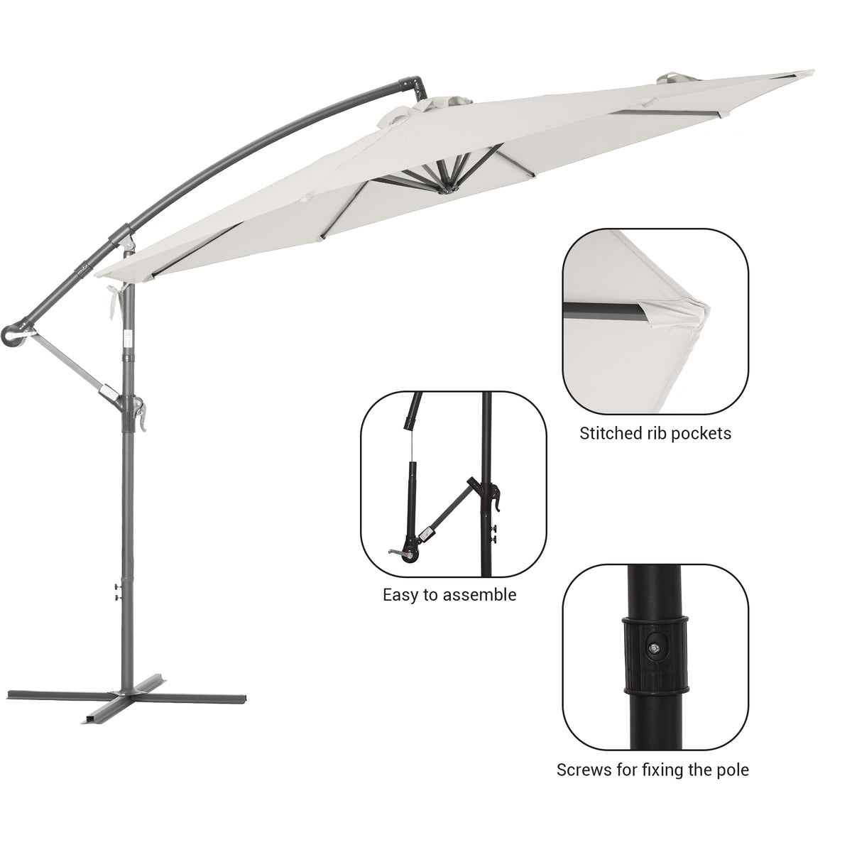 White Round Offset Patio Umbrella L142