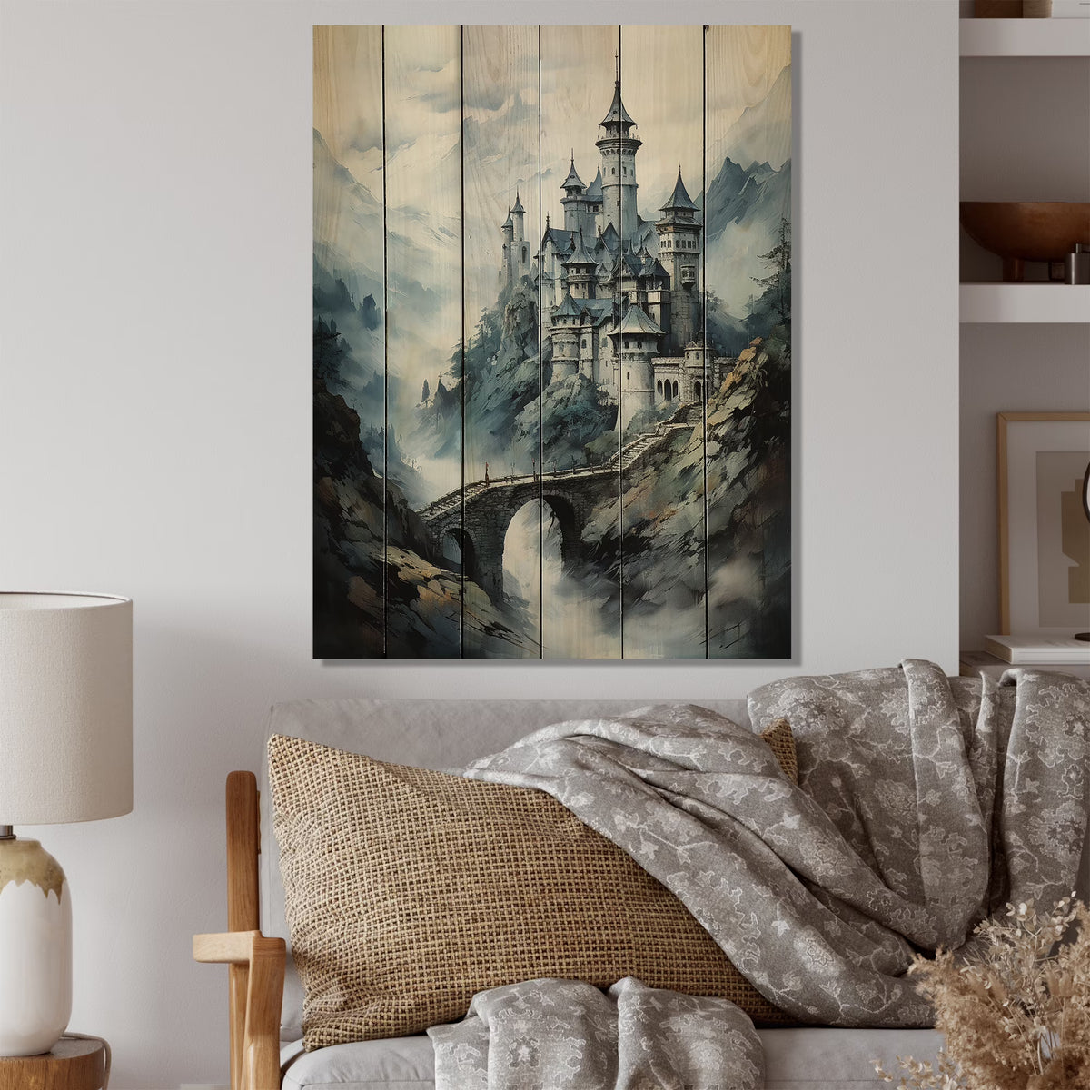 Natural Pine Wood Cityscapes Print Q453