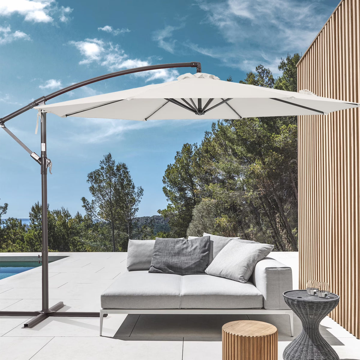White Round Offset Patio Umbrella L142