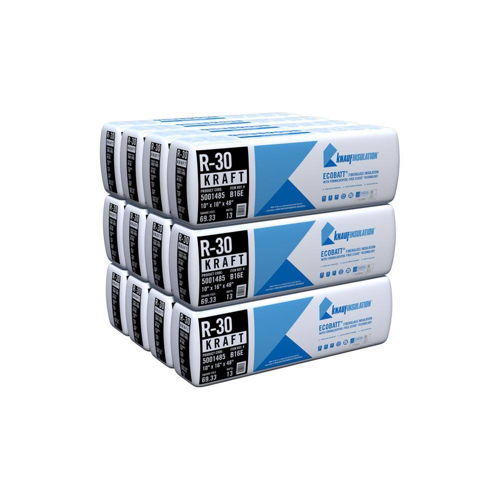 R-30 Kraft Faced Fiberglass Insulation Batt 16 in. x 48 in. 12-Bags T73588