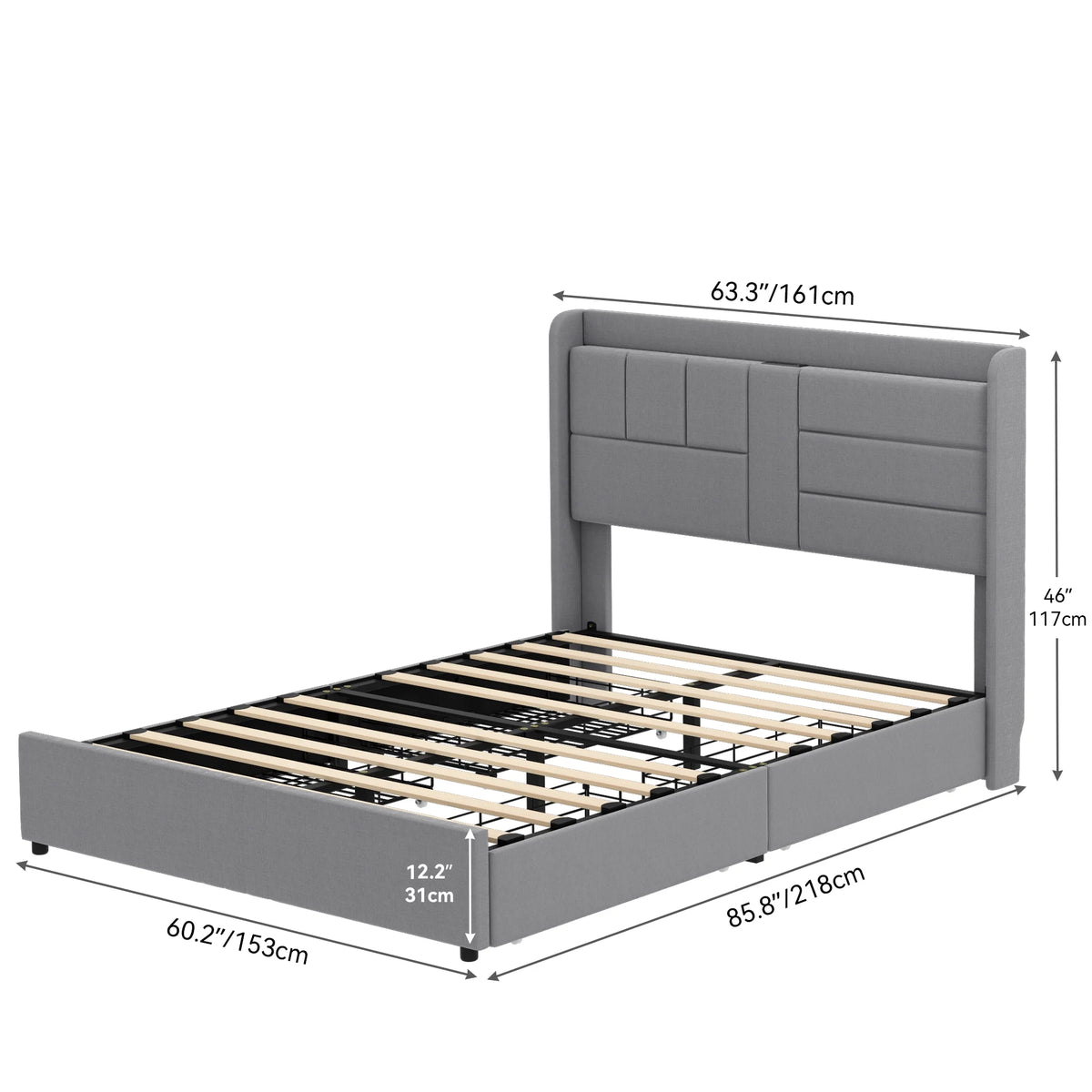 Queen Size Upholstered Platform Bed with Storage Drawers G866