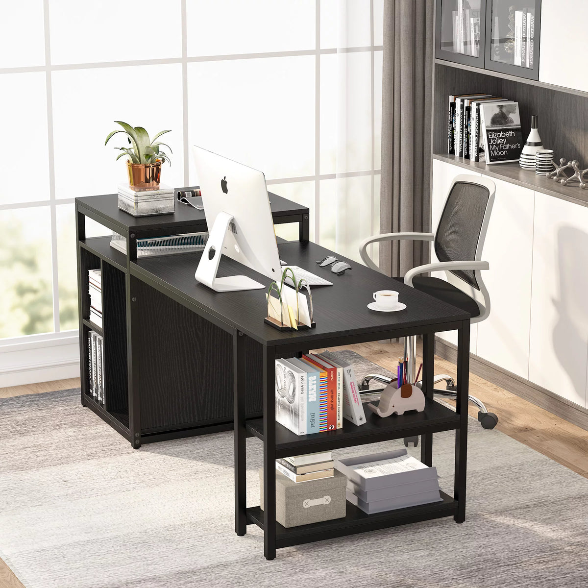 Extra Large Computer Desk with Storage Shelf and Cabinet N186520