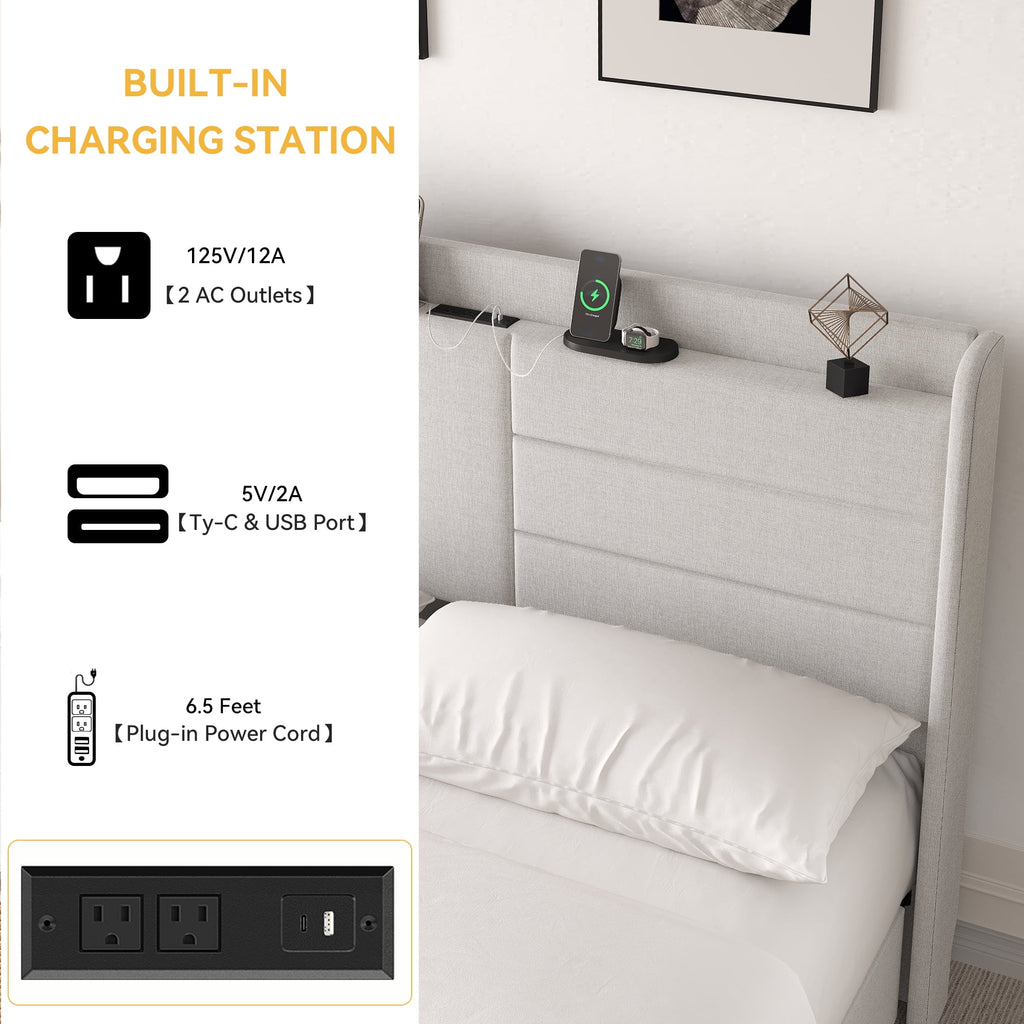 Queen Size Upholstered Platform Bed with Storage Drawers G866