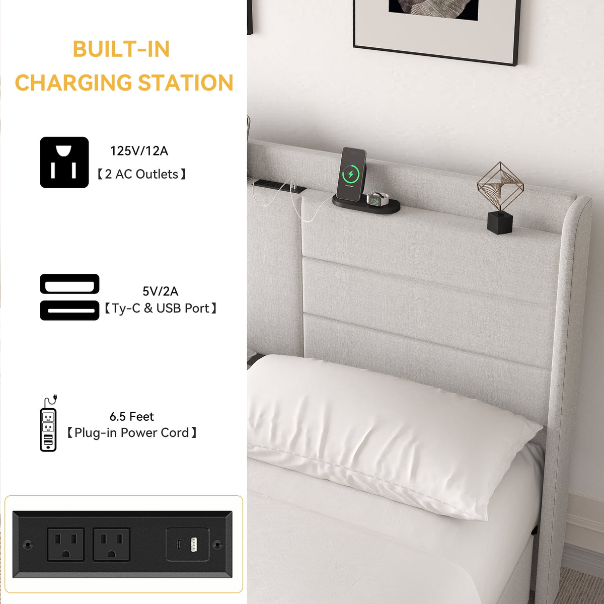 Queen Size Upholstered Platform Bed with Storage Drawers G866