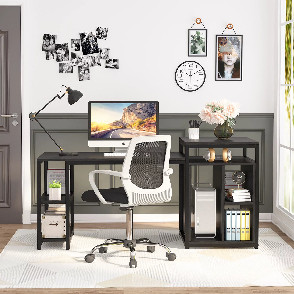 Extra Large Computer Desk with Storage Shelf and Cabinet N186520