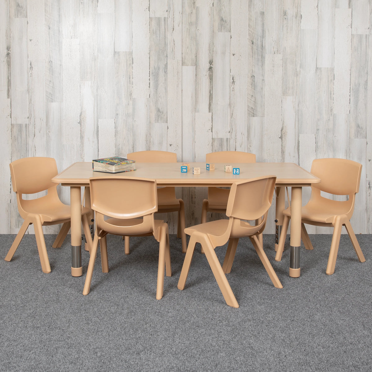 Natural Plastic Height Adjustable Activity Table Set with 6 Chairs J493621