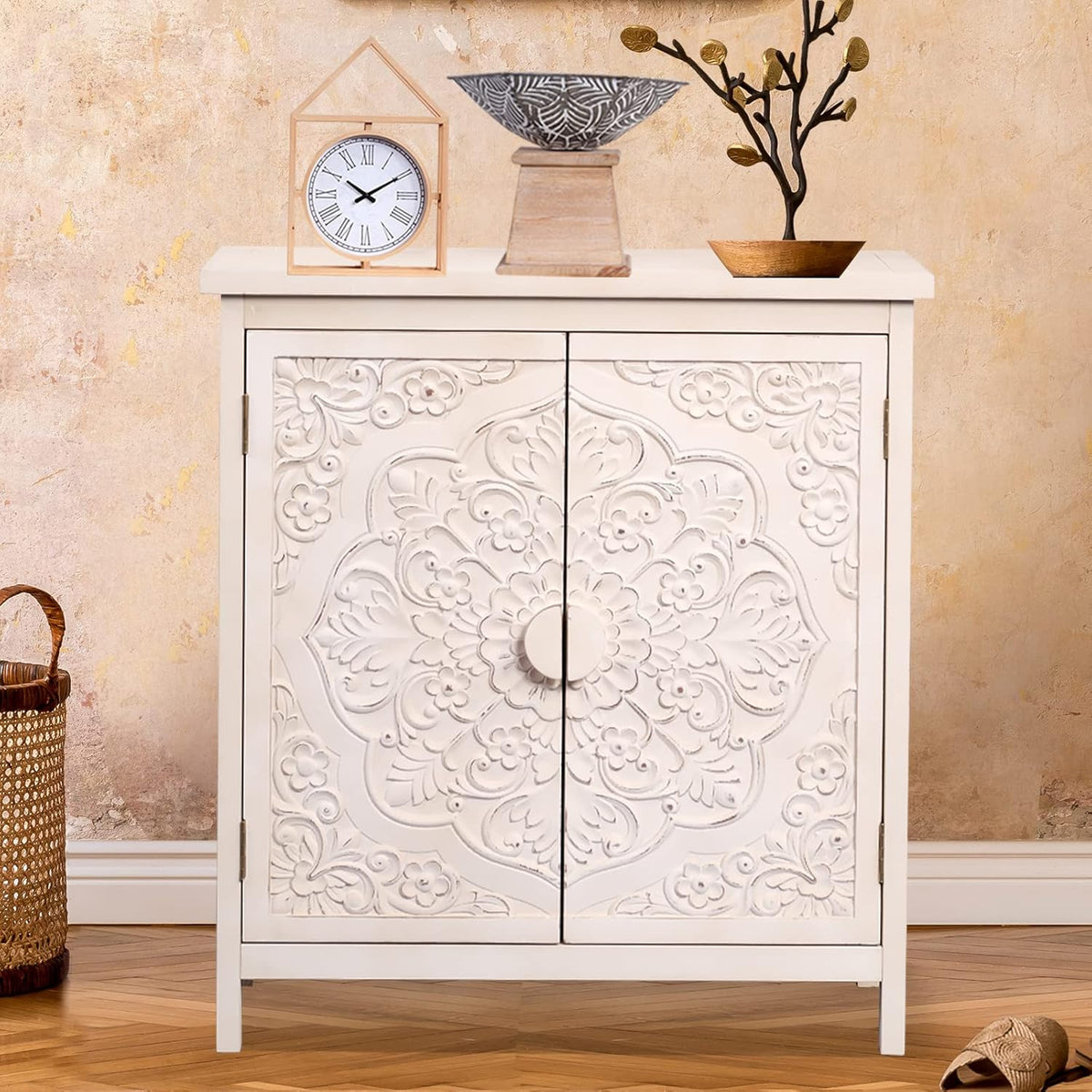 Black and White Wood Accent Cabinet with Doors K4996