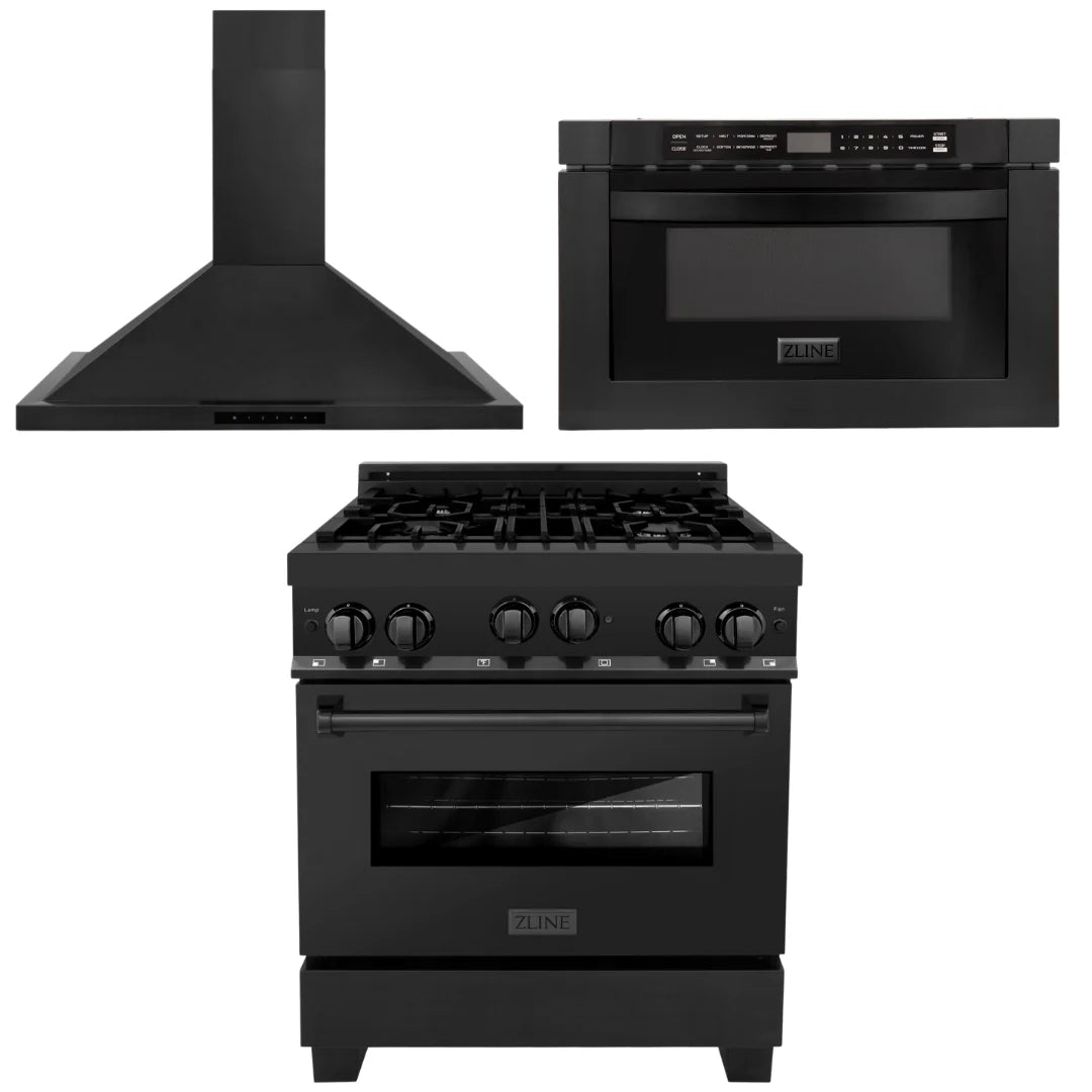 30 in. Gas Range, Range Hood & Microwave Appliance Package K3859